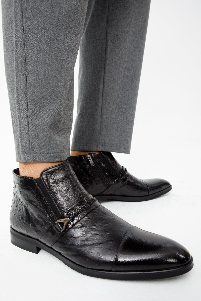 The Dallas Black Leather Bit Ankle Zip-Up Dress Men Boot - TLW Shoes