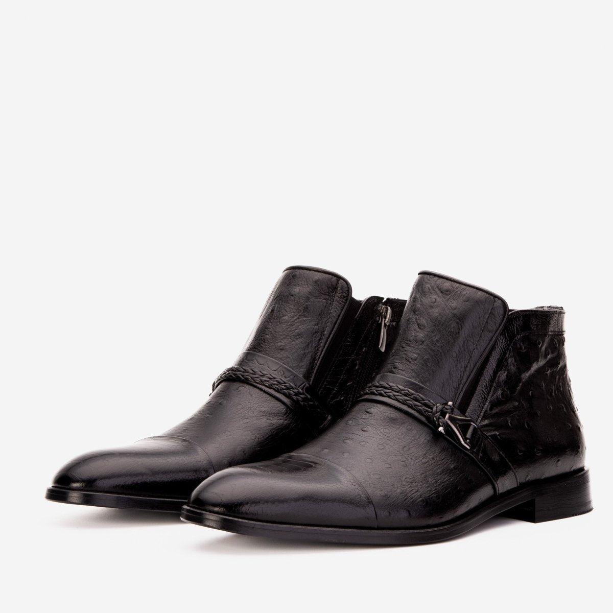 The Dallas Black Leather Bit Ankle Zip-Up Dress Men Boot - TLW Shoes