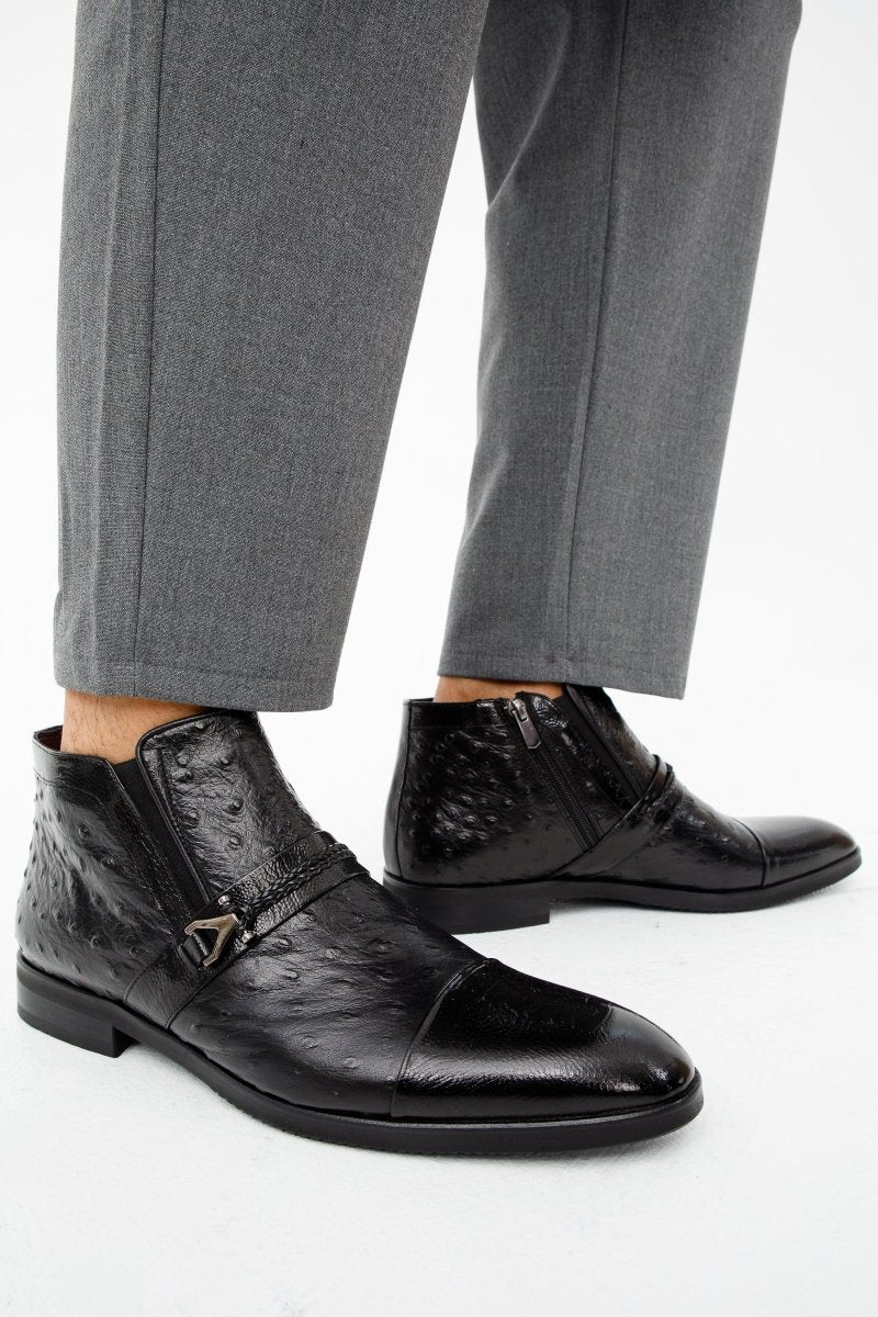 The Dallas Black Leather Bit Ankle Zip-Up Dress Men Boot - TLW Shoes