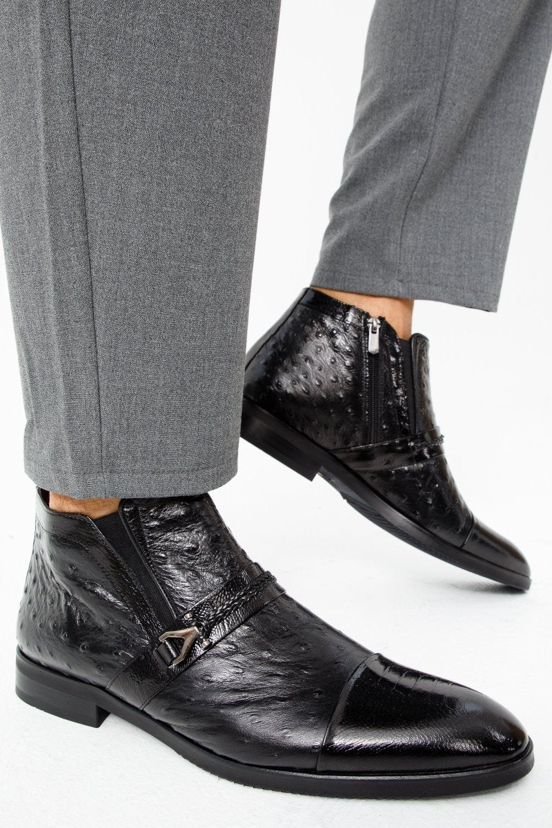 The Dallas Black Leather Bit Ankle Zip-Up Dress Men Boot - TLW Shoes
