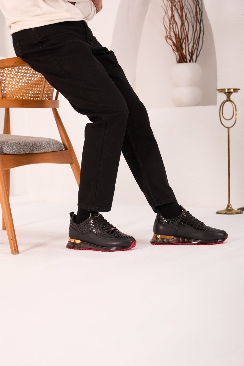 The Marseille Black Leather Men Sneaker - TLW Shoes