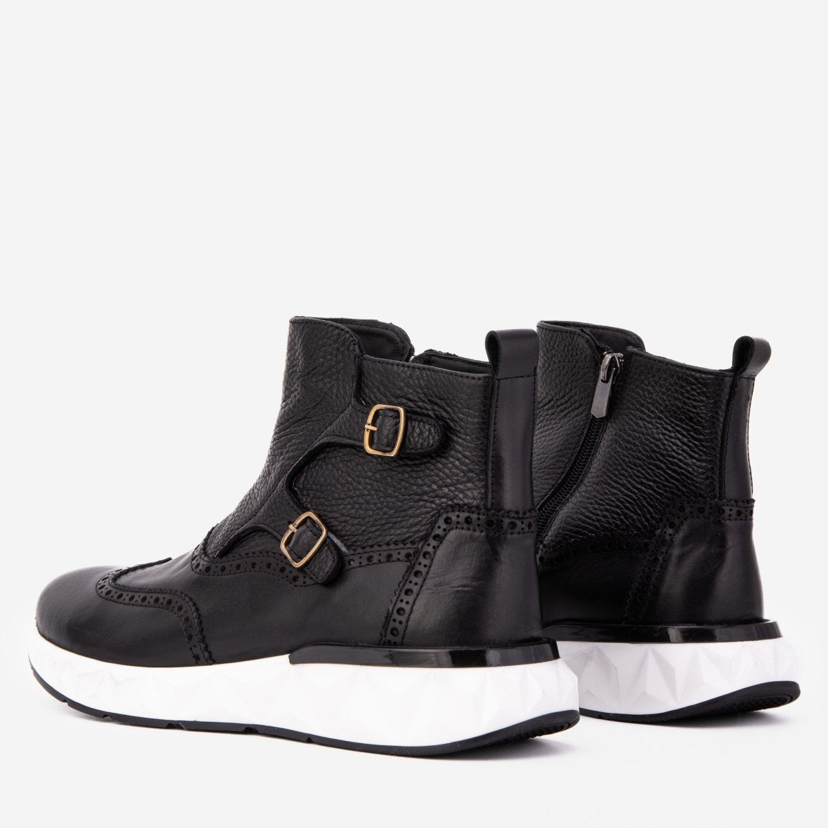 The Stealth Wingtip Buckle Black Leather Men Boot - TLW Shoes