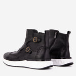 The Stealth Wingtip Buckle Black Leather Men Boot - TLW Shoes