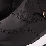 The Stealth Wingtip Buckle Black Leather Men Boot - TLW Shoes
