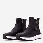 The Stealth Wingtip Buckle Black Leather Men Boot - TLW Shoes