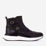 The Stealth Wingtip Buckle Black Leather Men Boot - TLW Shoes