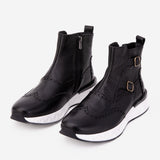 The Stealth Wingtip Buckle Black Leather Men Boot - TLW Shoes