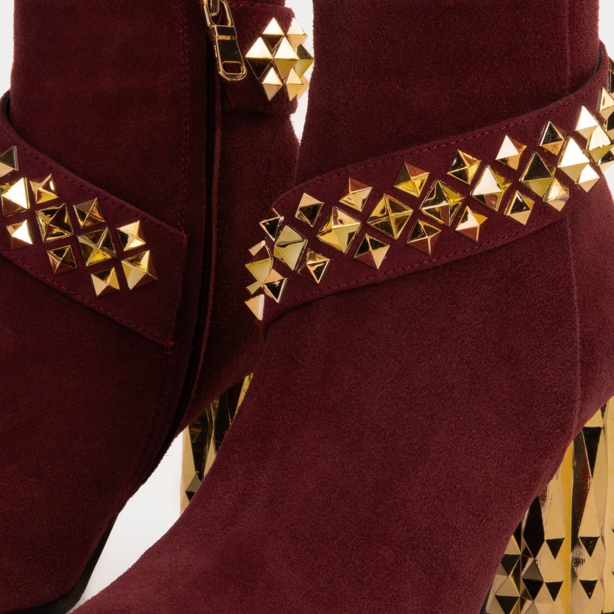 The Metal Burgundy Suede Leather Block Heel Women Boot - TLW Shoes