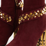 The Metal Burgundy Suede Leather Block Heel Women Boot - TLW Shoes