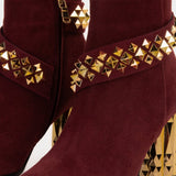 The Metal Burgundy Suede Leather Block Heel Women Boot - TLW Shoes