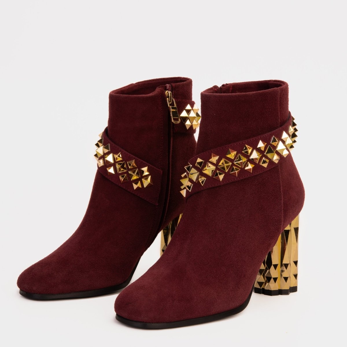 The Metal Burgundy Suede Leather Block Heel Women Boot - TLW Shoes