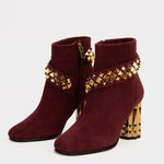 The Metal Burgundy Suede Leather Block Heel Women Boot - TLW Shoes