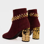 The Metal Burgundy Suede Leather Block Heel Women Boot - TLW Shoes