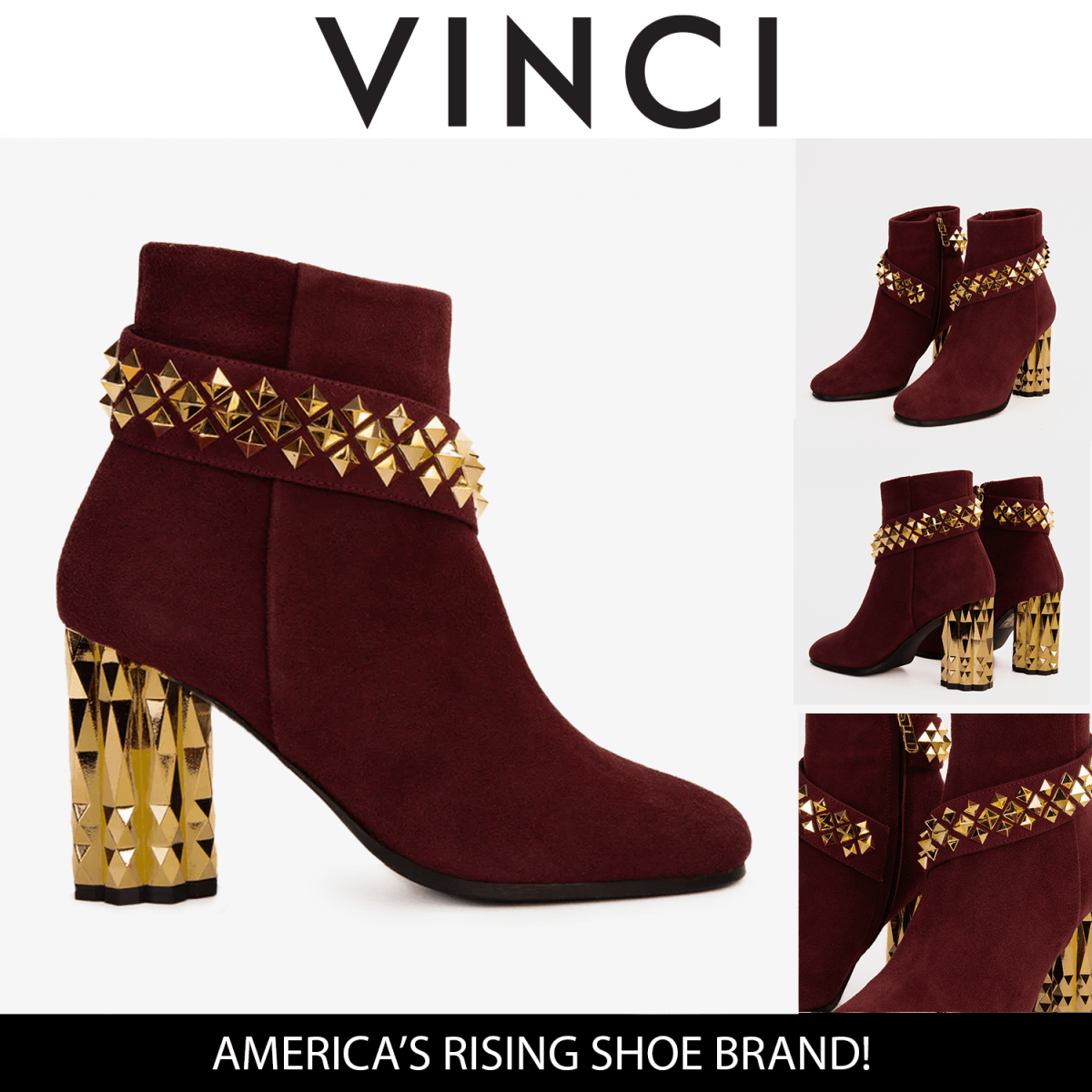 The Metal Burgundy Suede Leather Block Heel Women Boot - TLW Shoes