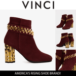 The Metal Burgundy Suede Leather Block Heel Women Boot - TLW Shoes