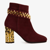 The Metal Burgundy Suede Leather Block Heel Women Boot - TLW Shoes