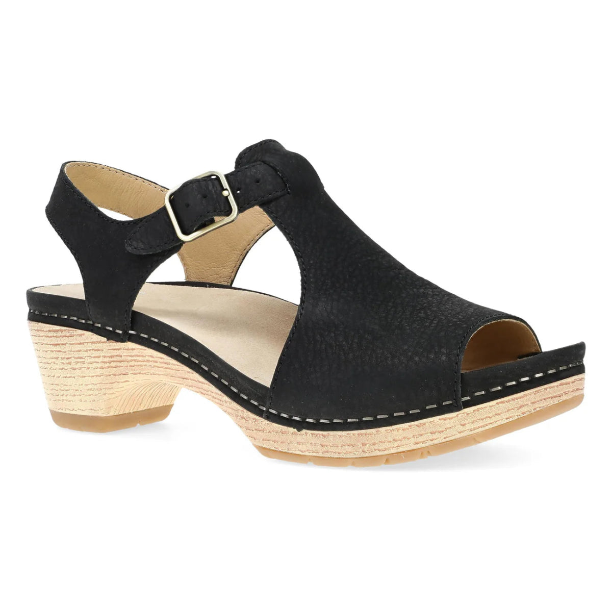 Dansko Laverne Women's Sandal In Black Milled Nubuck - TLW Shoes