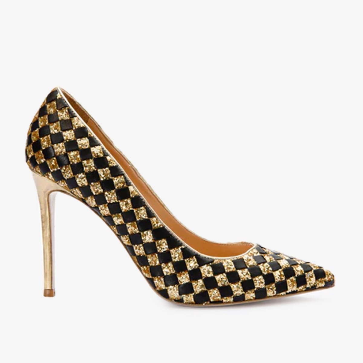 The Saks Tory Gold & Black Handwoven Leather Pump Women Shoe - TLW Shoes