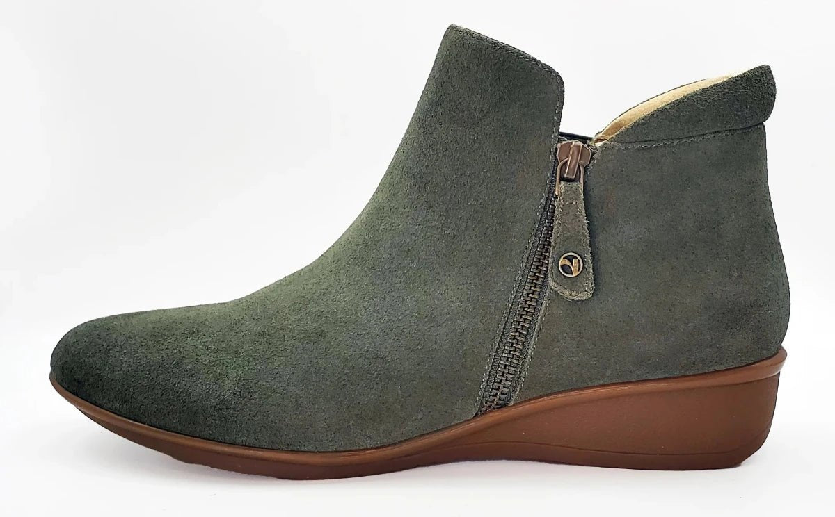 Revere Damascus Women's Zip Arch Support Bootie In Moss Suede - TLW Shoes