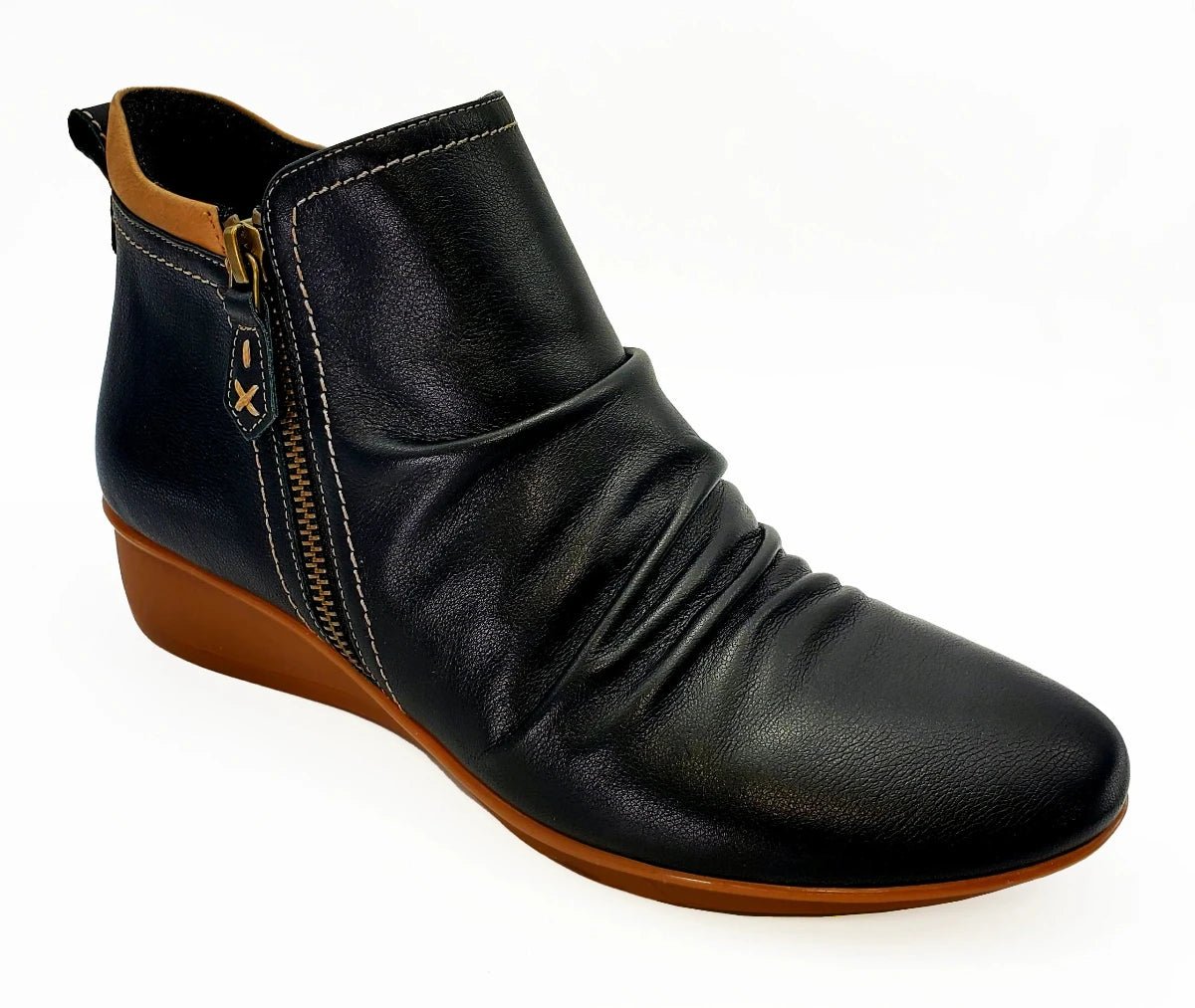 Revere Plymouth Women's Twin Zip Wedge Ankle Booties In Black/Toffee - TLW Shoes