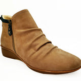 Revere Plymouth Women's Twin Zip Wedge Ankle Booties In Toffee Nubuck/Navy Lizard - TLW Shoes