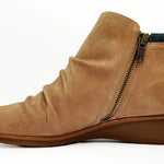 Revere Plymouth Women's Twin Zip Wedge Ankle Booties In Toffee Nubuck/Navy Lizard - TLW Shoes