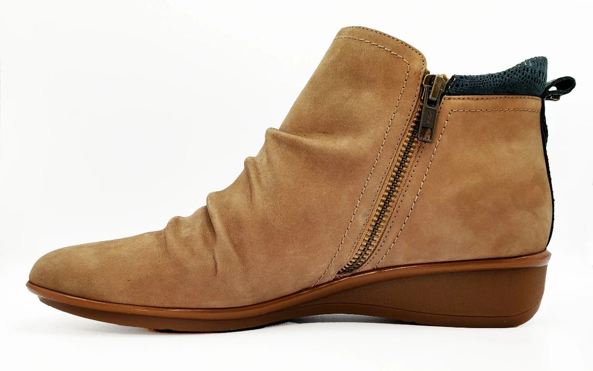 Revere Plymouth Women's Twin Zip Wedge Ankle Booties In Toffee Nubuck/Navy Lizard - TLW Shoes