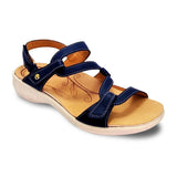 Revere Emerald Women's 3 Strap Leather Sandals In Blue French - TLW Shoes