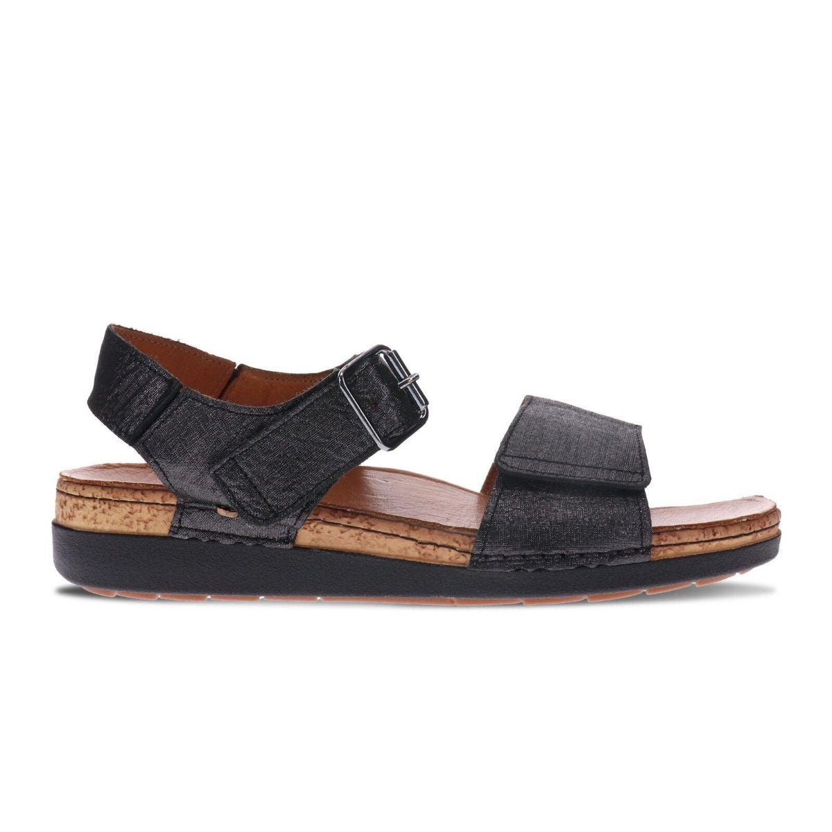 Revere Georgia Women's 3 Strap Adjustable Sandals In Black Linen - TLW Shoes