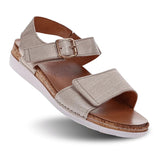 Revere Georgia Women's 3 Strap Adjustable Sandals In Gold Linen - TLW Shoes