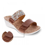 Revere Sorrento Women's Slip - on Wedge Sandals In Cognac - TLW Shoes