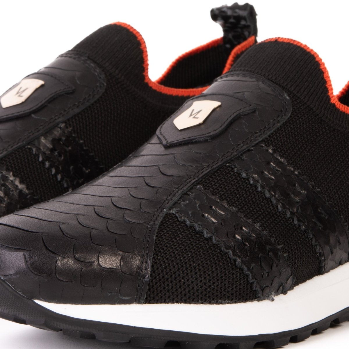 The Aslan Black Knitted & Leather Men Sneaker - TLW Shoes