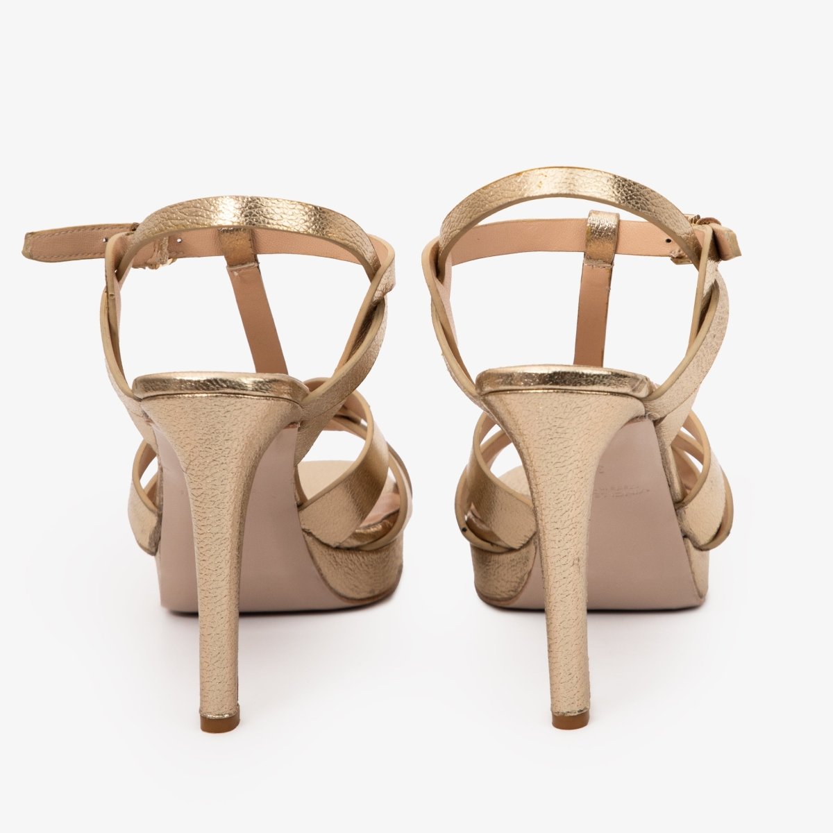 The Parisian Gold Leather T - Strap Platform Heel Women Sandal - TLW Shoes