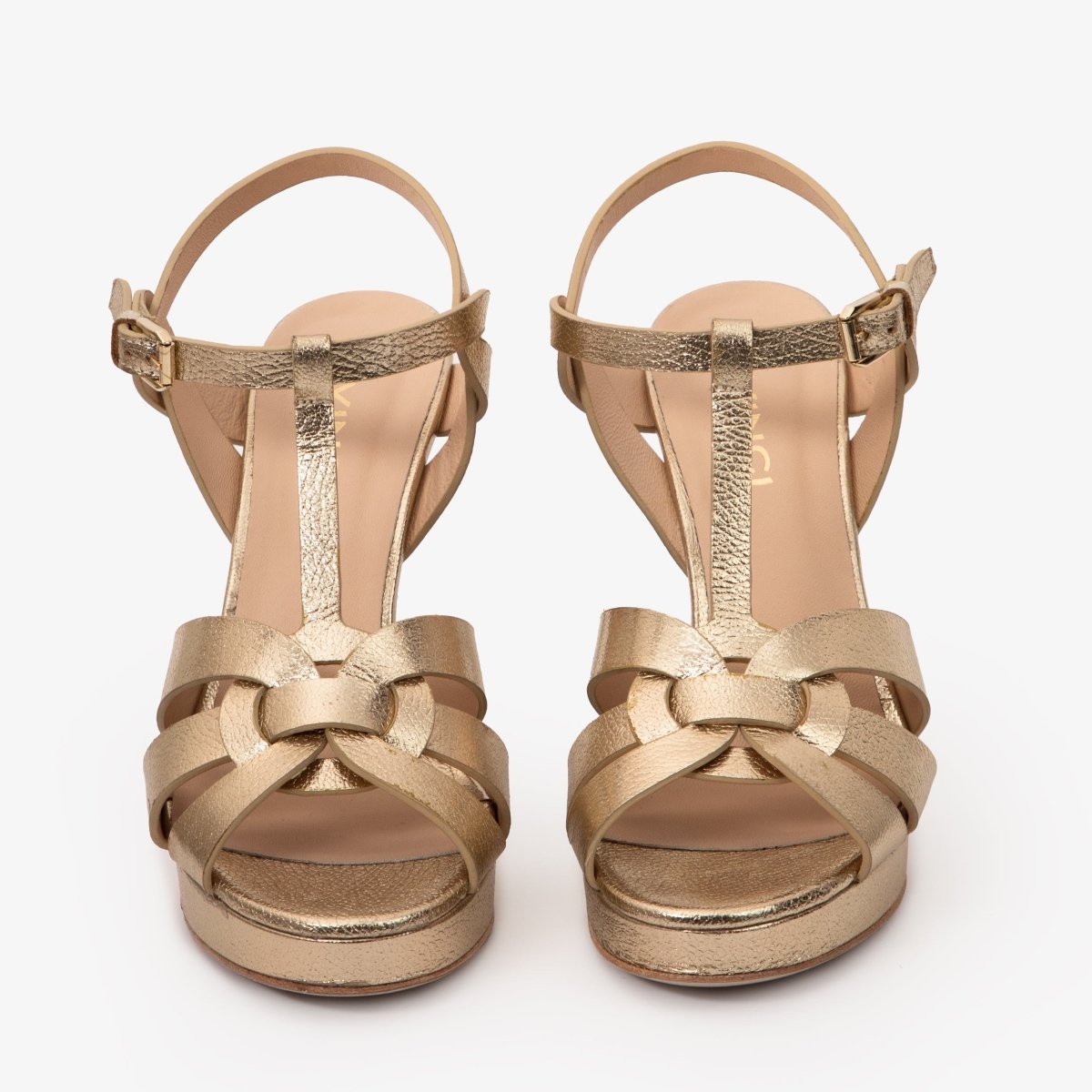 The Parisian Gold Leather T - Strap Platform Heel Women Sandal - TLW Shoes