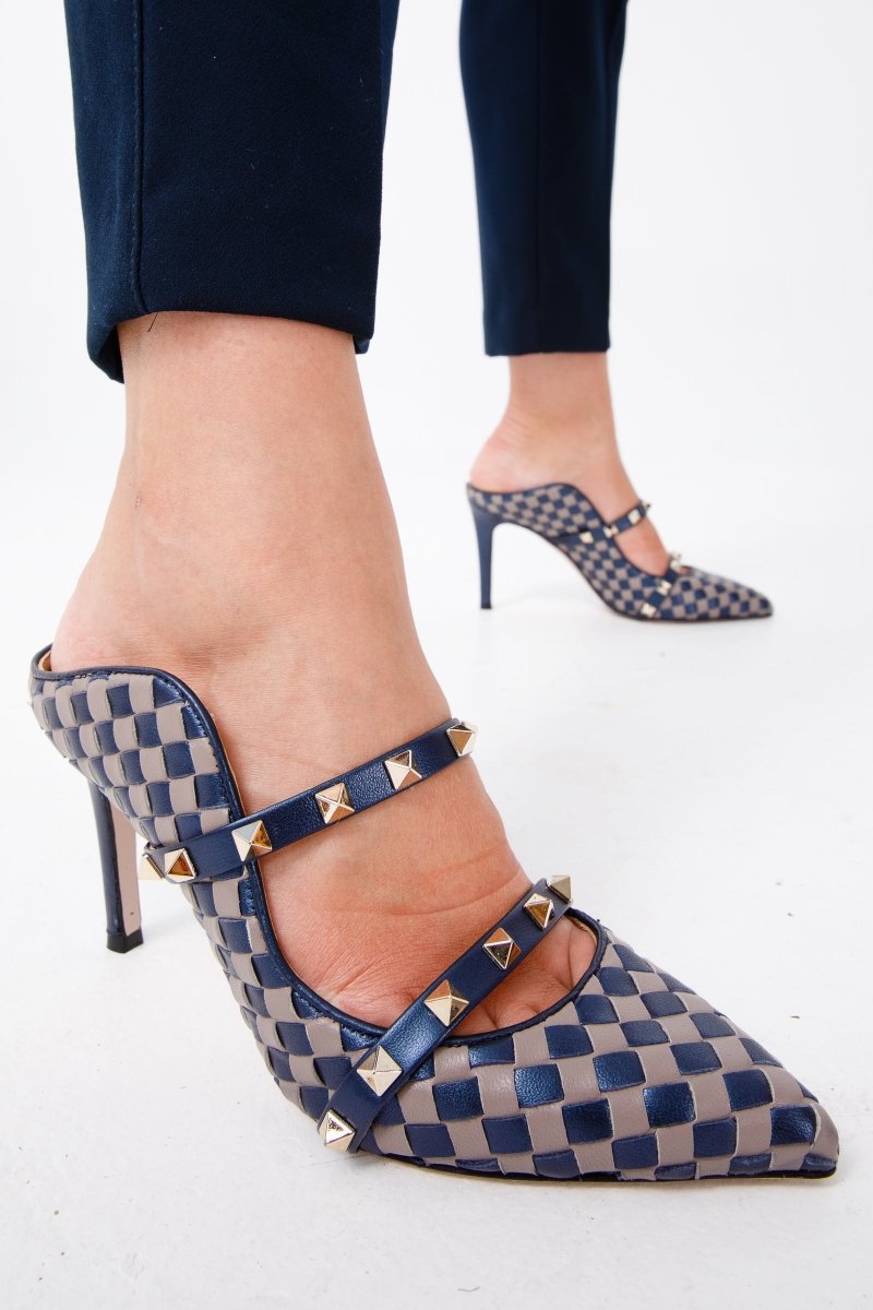 The Dosso Navy Blue Handwoven Pointy Toe Leather Women Sandal - TLW Shoes