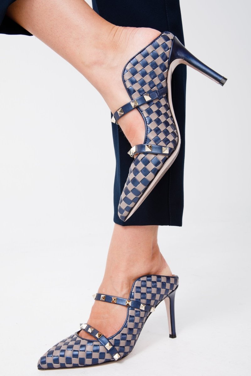 The Dosso Navy Blue Handwoven Pointy Toe Leather Women Sandal - TLW Shoes