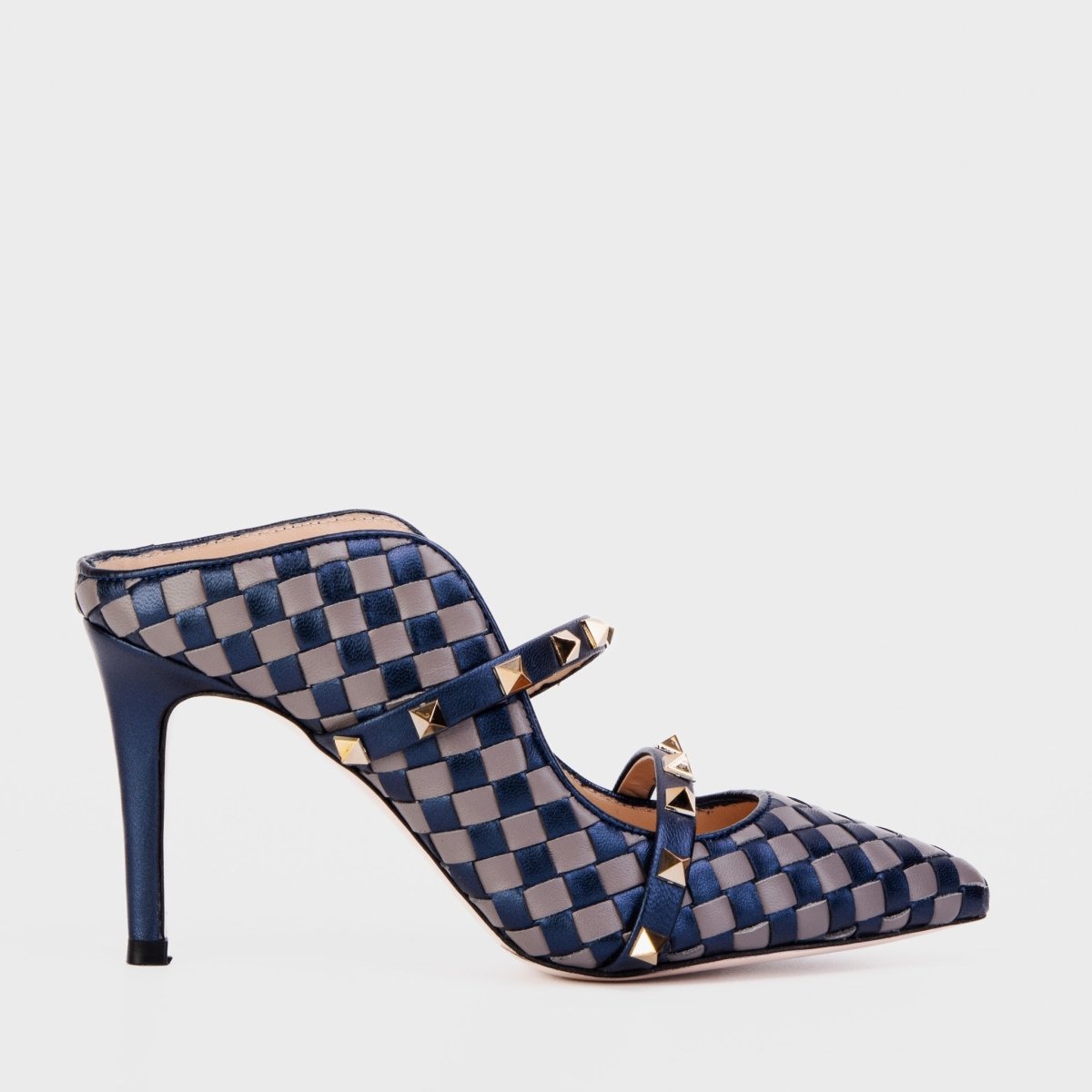 The Dosso Navy Blue Handwoven Pointy Toe Leather Women Sandal - TLW Shoes