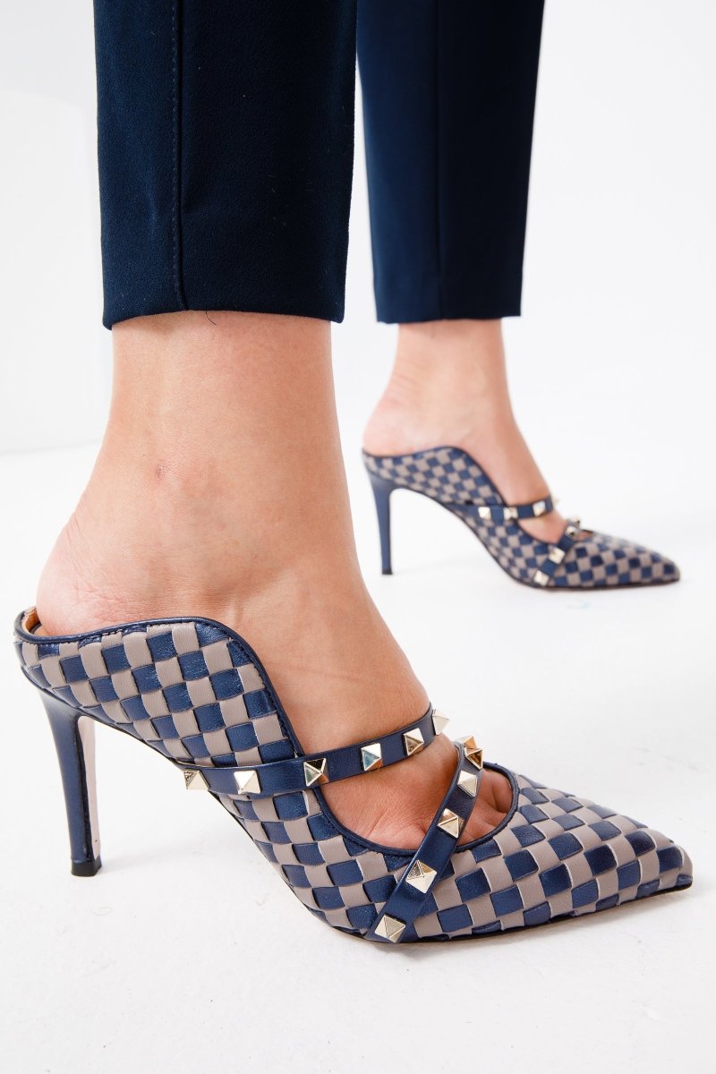 The Dosso Navy Blue Handwoven Pointy Toe Leather Women Sandal - TLW Shoes