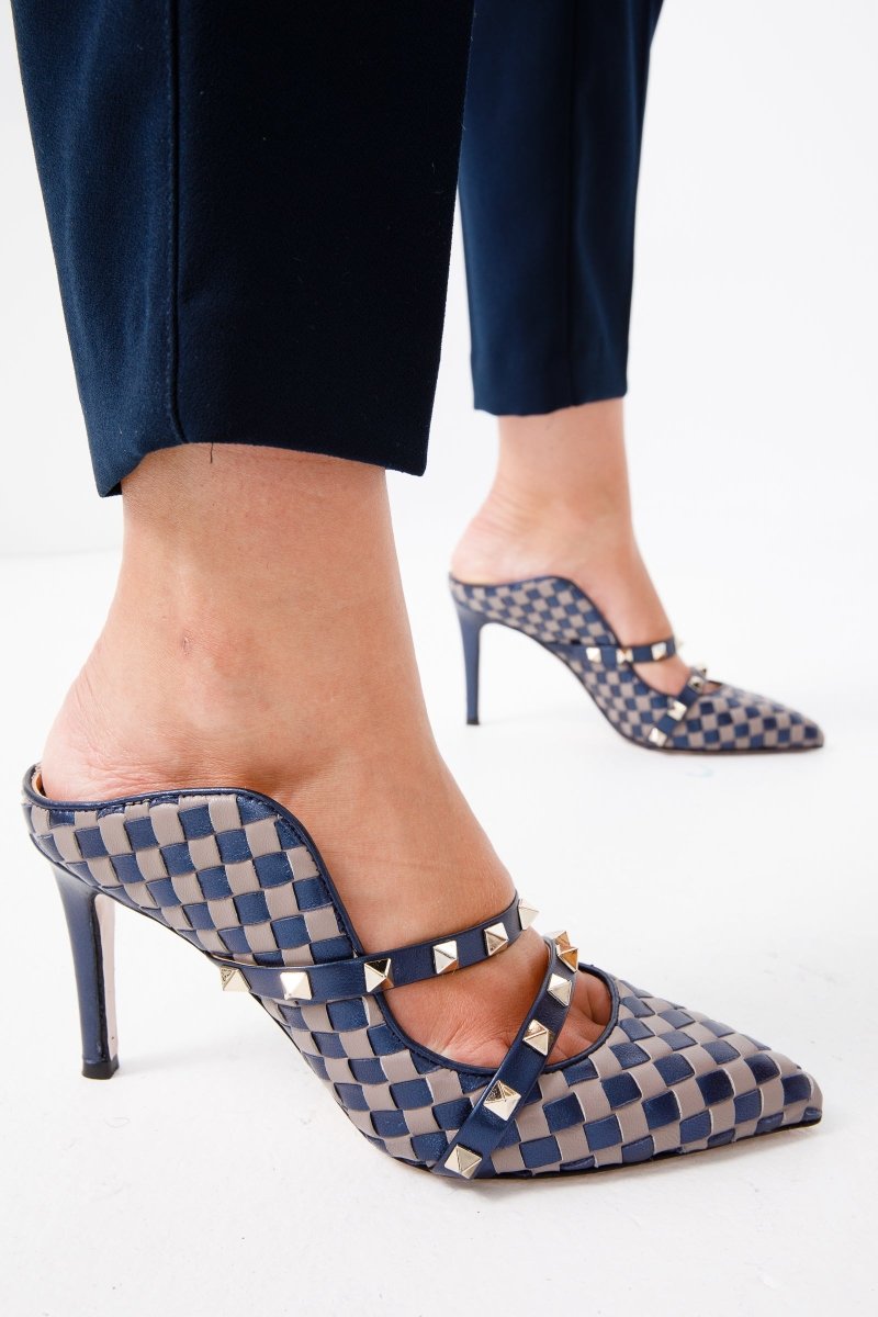 The Dosso Navy Blue Handwoven Pointy Toe Leather Women Sandal - TLW Shoes