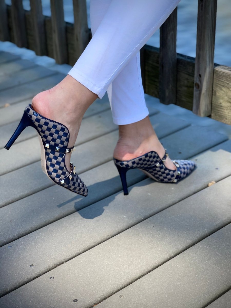 The Dosso Navy Blue Handwoven Pointy Toe Leather Women Sandal - TLW Shoes