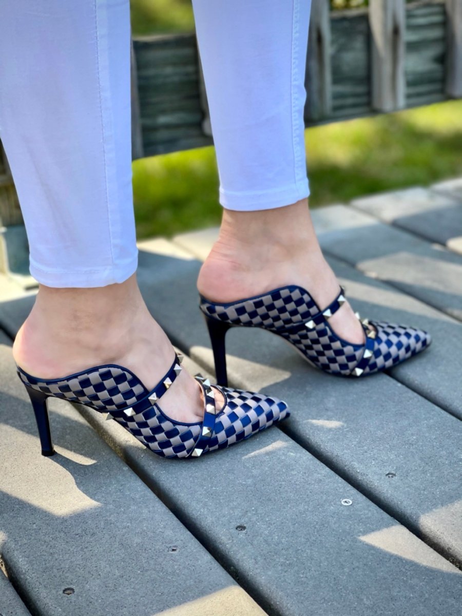 The Dosso Navy Blue Handwoven Pointy Toe Leather Women Sandal - TLW Shoes