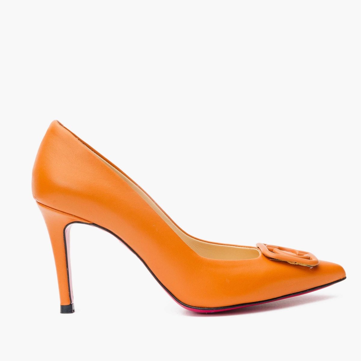The Maneadero Orange Leather Pump Fuchsia Sole Women Shoe - TLW Shoes