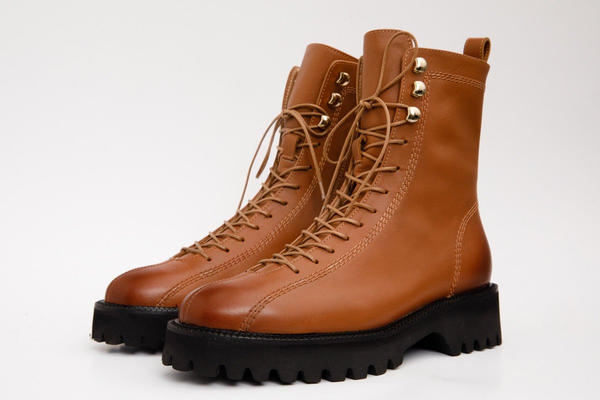 The Moreno Tan Leather Lace - Up Mid Calf Women Boot Final Sale! - TLW Shoes
