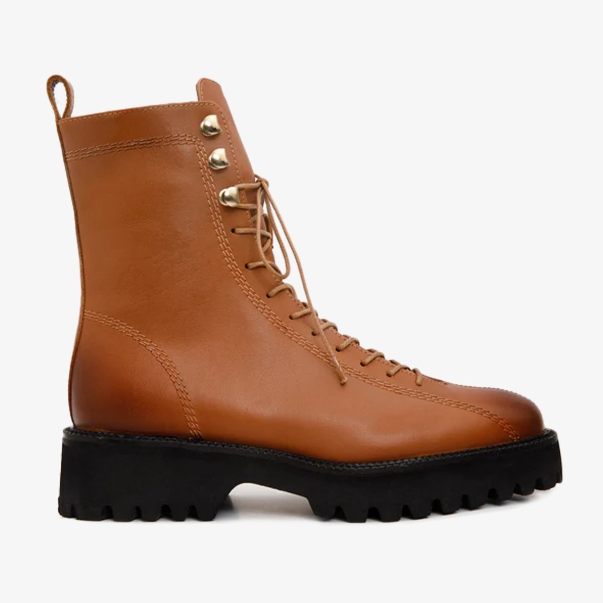 The Moreno Tan Leather Lace - Up Mid Calf Women Boot Final Sale! - TLW Shoes