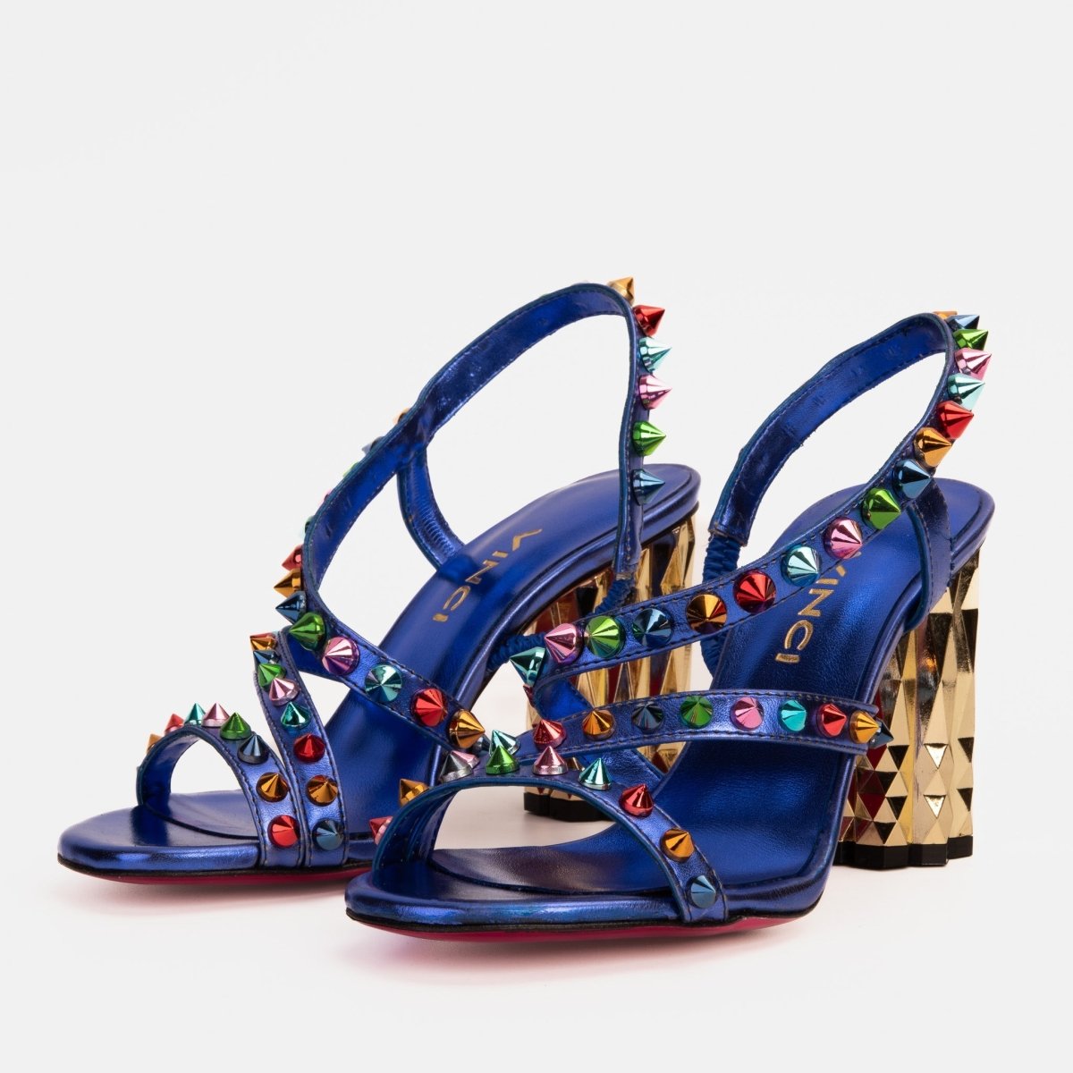 The Caris Sax Blue Block Heel Spike Leather Women Sandal Final Sale! - TLW Shoes