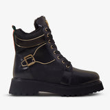 The Boston Black Leather Lace - Up Ankle Women Boot With a Side Zipper - TLW Shoes