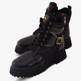 The Boston Black Leather Lace - Up Ankle Women Boot With a Side Zipper - TLW Shoes