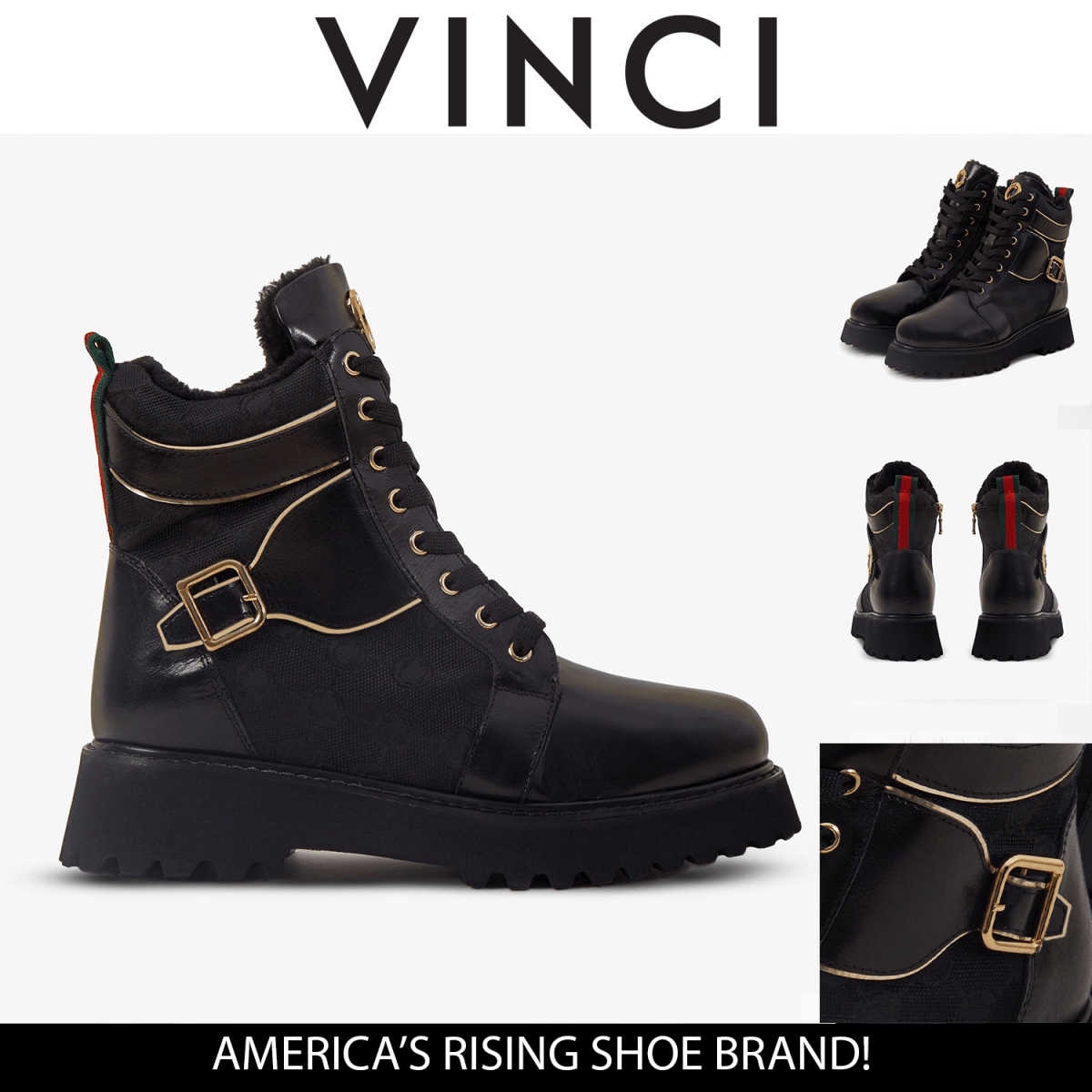 The Boston Black Leather Lace - Up Ankle Women Boot With a Side Zipper - TLW Shoes