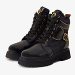 The Boston Black Leather Lace - Up Ankle Women Boot With a Side Zipper - TLW Shoes