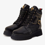 The Boston Black Leather Lace - Up Ankle Women Boot With a Side Zipper - TLW Shoes